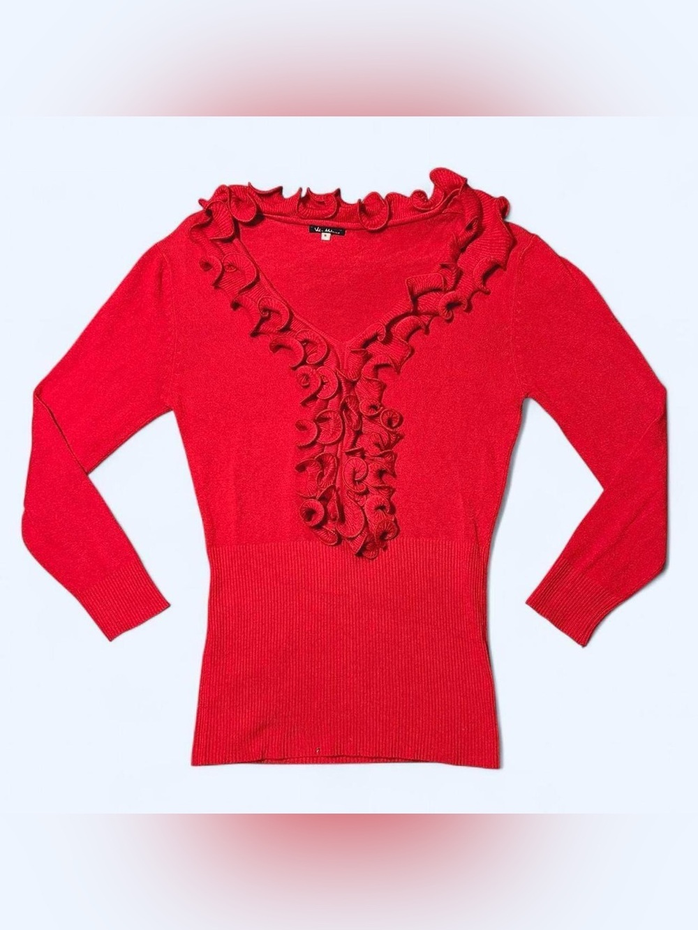 Y2K Red Ruffle Sweater Top by Vila Milano! - Picture 6 of 7